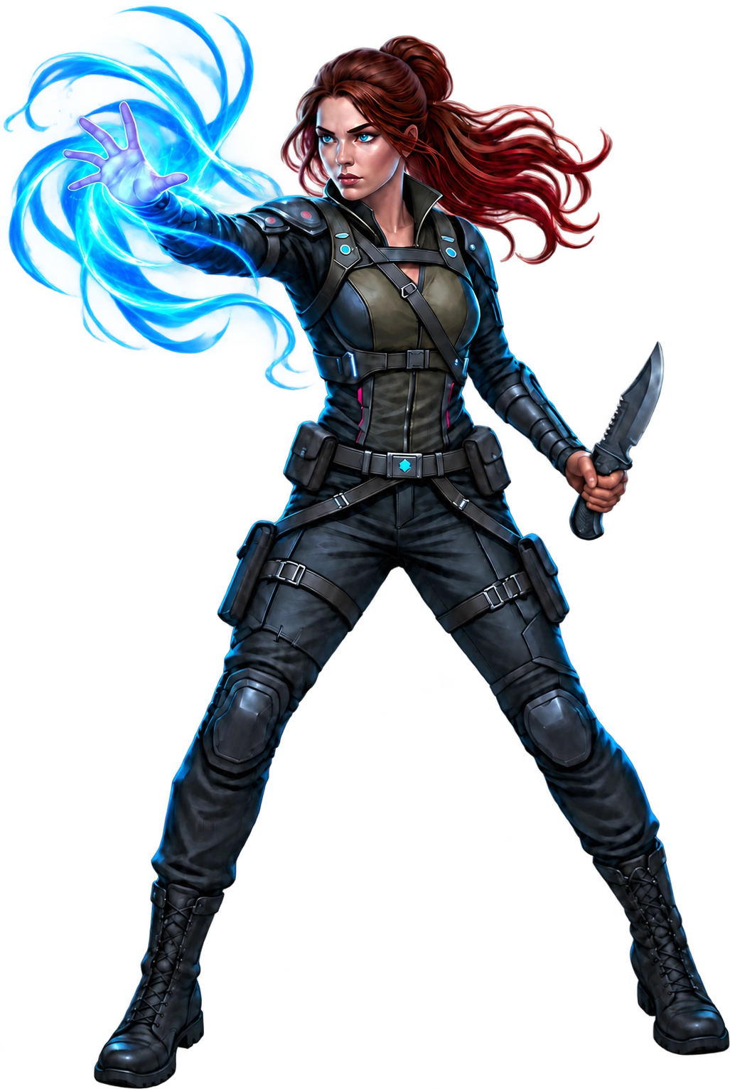Sloane surrounded by blue magic